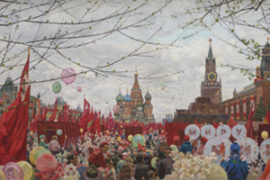 painting of a celebration (May Day) taking place in Red Square, Moscow