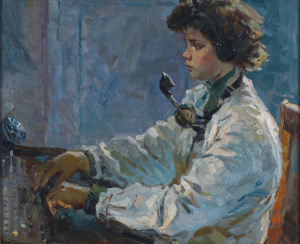 Operadora telefónica de la centralita de la fábrica  1958