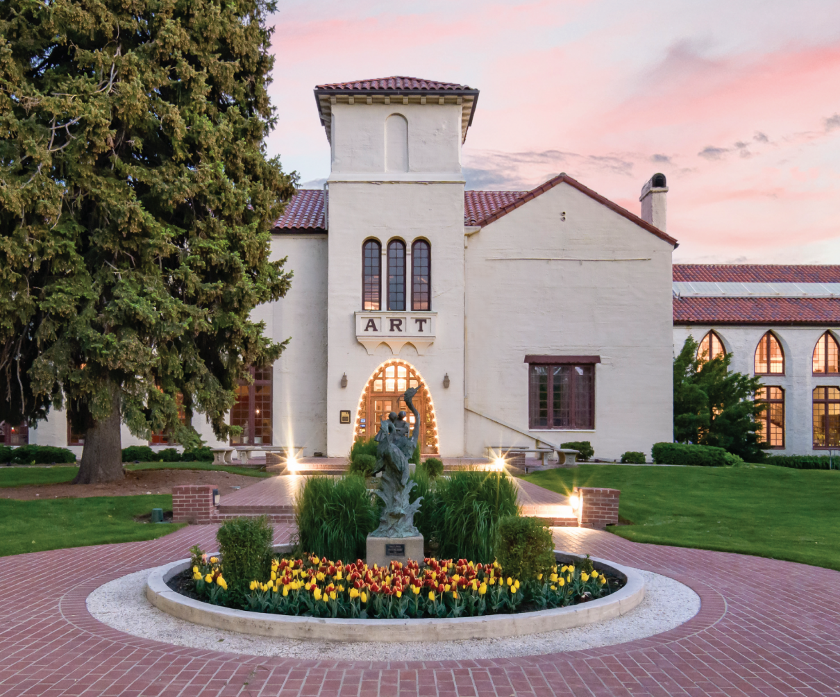 photograph of the north side of the Springville Museum of Art in spring or summer